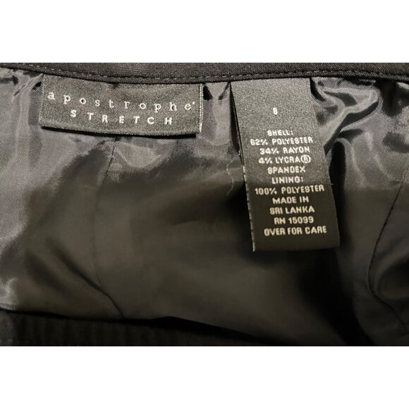 Apostrophe Black Stretch A-Line Skirt Size 8 24” Long Side Zip - Picture 2 of 3